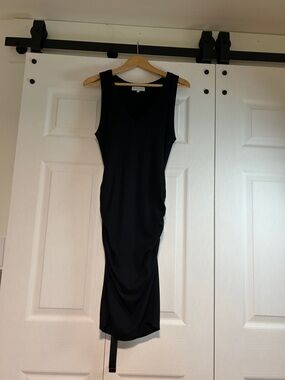 Michael Stars Black Sleeveless V-Neck Midi Dress- ribbed and ruched!